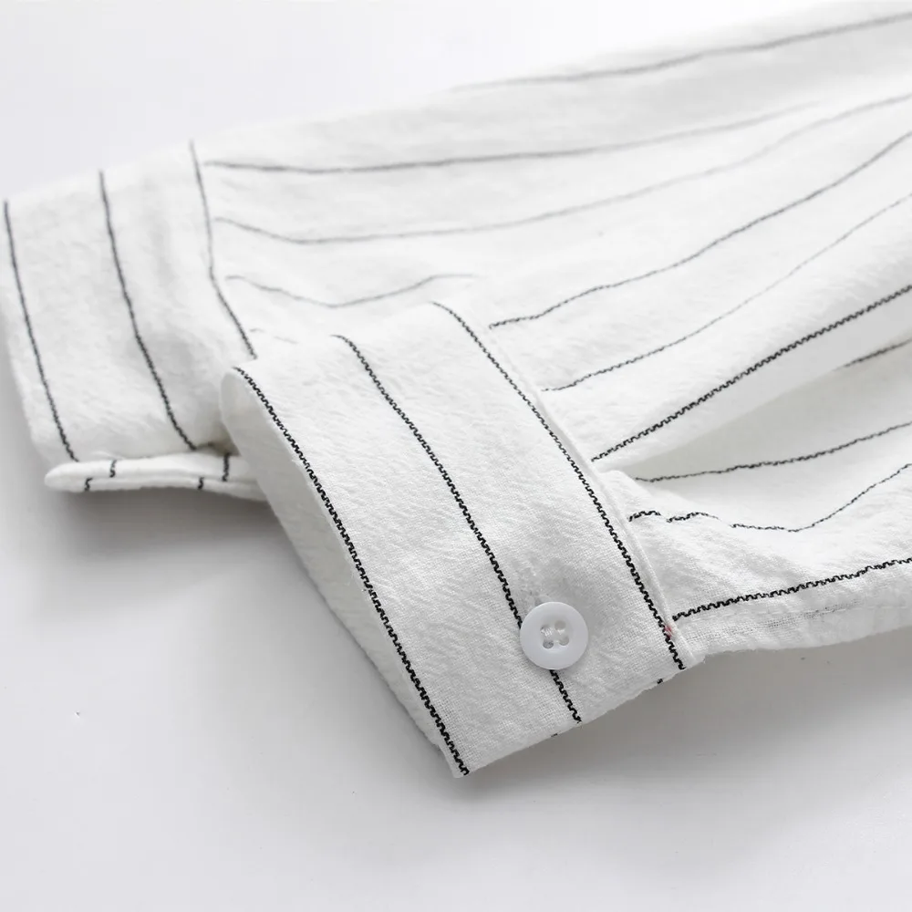 Новинка, полосатая рубашка, Офисная Женская одежда, на пуговицах, с отложным воротником, хлопковая блузка, с вышивкой,, 8d418m