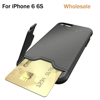 

Wholesale 10PCS High Quality Newest 2 in 1 Case Cover For iPhone 6 6S Armor Case Hidden Slide Card Slot Stand Holder Phone Case