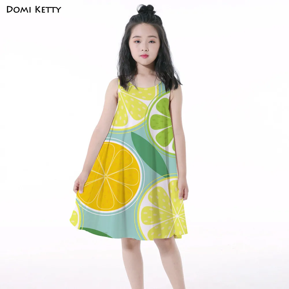 

Domi Ketty girls dress clothes print lemon floral kids casual sleeveless vest dresses summer children princess party costume