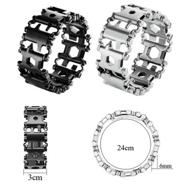 29 in 1 Outdoor Survival Bracelet Spliced Stainless Steel Wearable Multitool for Men Camping/Travel/Hiking Outsides HT21-0049