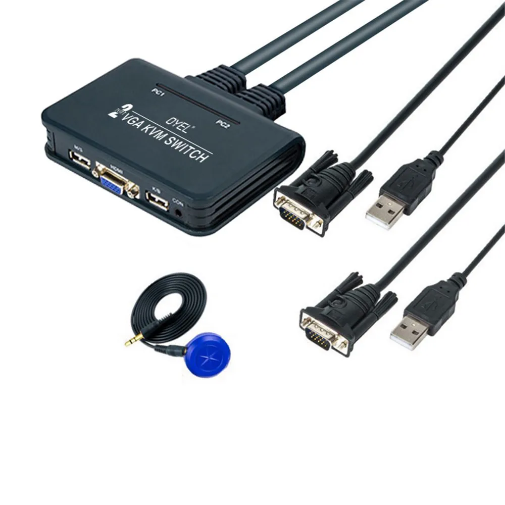 

USB+VGA 2-port KVM Switch VGA 2 in 1 Out Computer Keyboard and Mouse Display Sharing Black