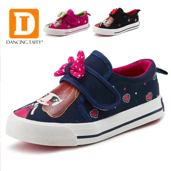 

New Autumn Princess Girls Shoes Casual Bow And Cute Heart Rubber Children Shoes Brand 2019 Spring Canvas Print Kids Girl Sneaker