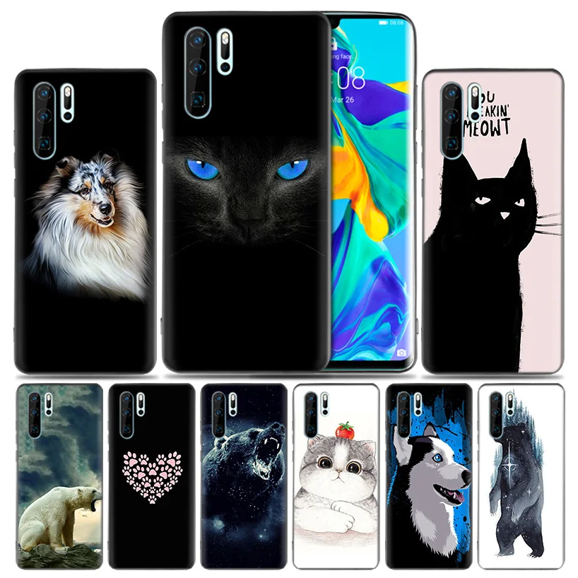 

Bear Cat Dog Black Protective Case For Huawei P30 P20 Pro P10 lite Honor 8X 8A 8C 10 10i 20i P Smart + Plus Y6 Y7 2019 Cover