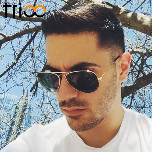 

TRIOO Mens Sunglasses Classic Designer Oculos Gafas High Quality Metal Sun Glasses For Men Color Lens Shades With Case