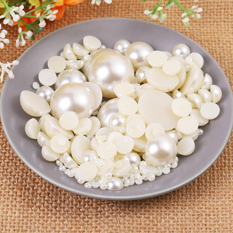Half Flatback Imitation Pearls Beads 20-1000PCS White/Beige Round Loose Pearl Bead for DIY Craft Jewelry Scrapbooking 2/4/8-16mm