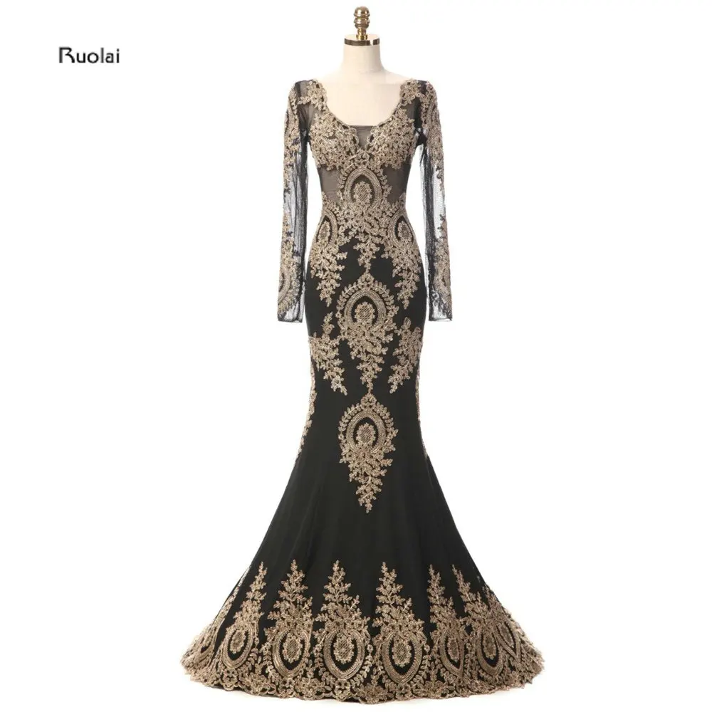 

Mermaid Arabic Evening Dress 2018 Long Sleeves Scoop Appliques Evening Gowns for Women Formal Party Dresses vestidos de fiesta