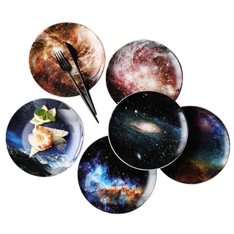 

8inch Starry Universe Landscape Plate Set High Quality Ceramic Dishes Dessert Steak Bread Dinner Plates Sets Dish Kitchen Decor