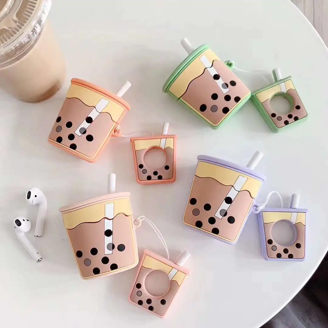 Cartoon Protective Case For Apple Airpods Cute Cover Silicone Bluetooth Earphone Case For Airpods 1 2 Pearl milk tea Unique