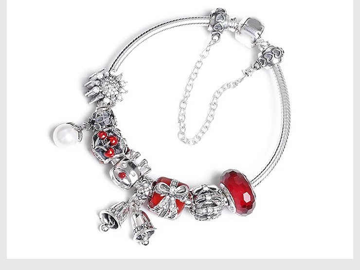 

100%925 Sterling Silver Original Engraved 1:1 Retro Silver Charm Bracelet With Subtle Bell Bracelet And Women's Jewelry