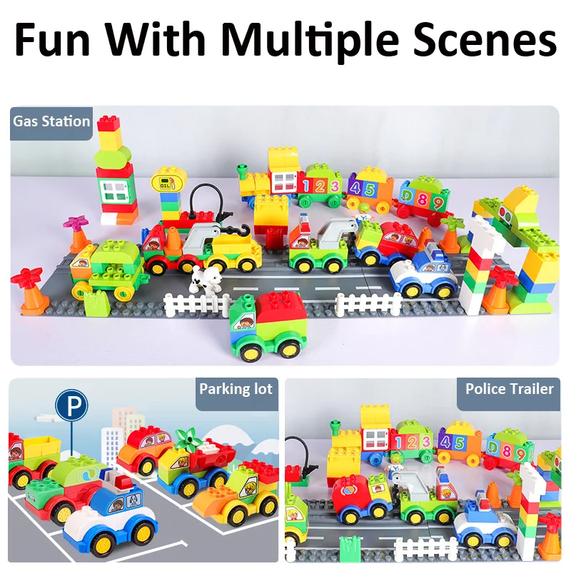 

29X24CM 16X4Big Dots Big Size Highway Base Plate With Figure 8 Styles Car Big Building Blocks Toy For Children Above 3 Years Old