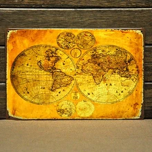 [Mike86] Ретро мир Географические карты Металл подписывает Дом Ресторан металлический стержень картины B-10 заказ смешивания 20*30 см