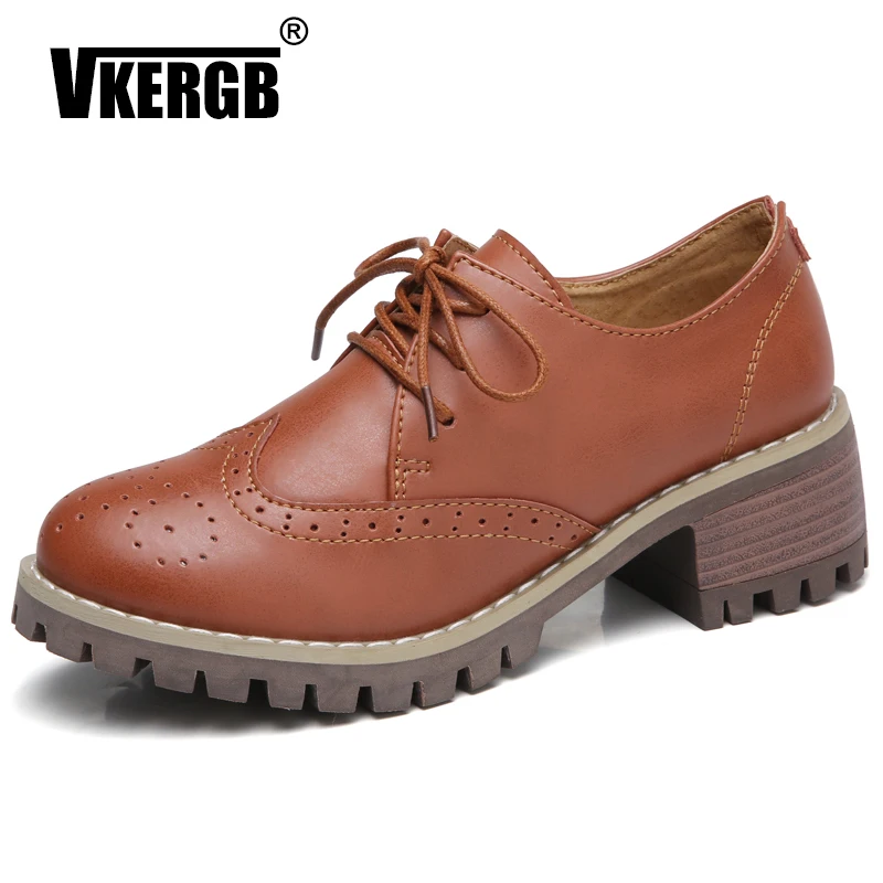 

VKERGB Women Shoes High Heels Party Shoes Casual Lady Pumps femme single shoes female with round head Lace Up thick work female