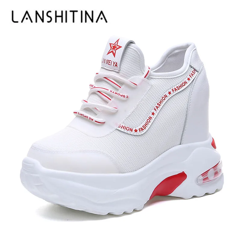 

New 2019 Fashion Spring Women Platform Casual Shoes Mesh Breathable Wedge Heels Shoes 9.5 CM Autumn Thick Sole Sneakers Woman