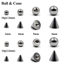 Piercing de nariz em aço 100 pçs/lote, anel de brinco com esfera e parafuso de cone 14g 16g substituição de anexos piercing