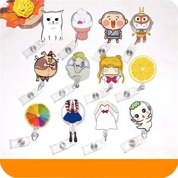 

High Quality 10pcs/lot Retractable Lanyard Reel Strap Pull ID Card Badge Tag Clip Holder Hospital Office Favor lovely pig