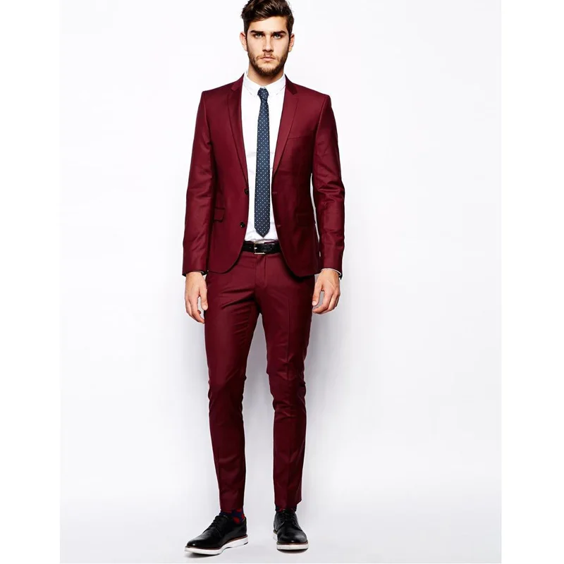 2016 hombres delgados traje vino rojo novio Formal de la 2016 hombres delgados traje vino rojo novio Formal de la