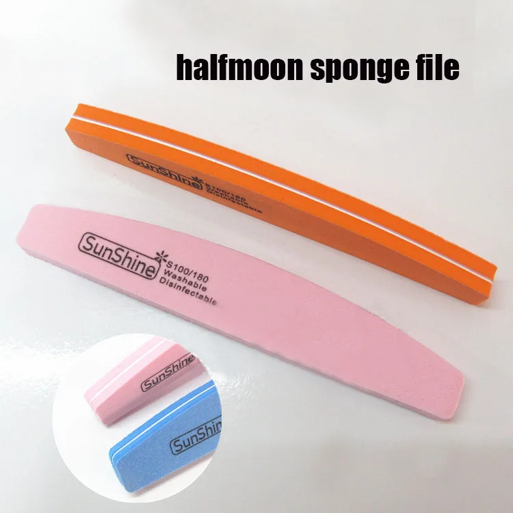 

Good Quality 100/180 grits halfmoon Sponge Nail File Art Manicure Kits nail sponge boards 50 pcs/lot