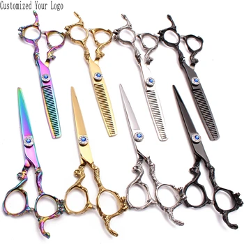 

6" C9003 Customized Logo 440C Hairdresser's Scissors Straight Shears Thinning Scissors Dragon Handle Professional Hair Scissors