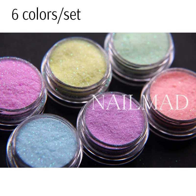6 ألوان NailMAD Pastel مسمار بريق مجموعة مسمار الفن بريق مسحوق الغبار غاية في الدقة يلمع مزيج