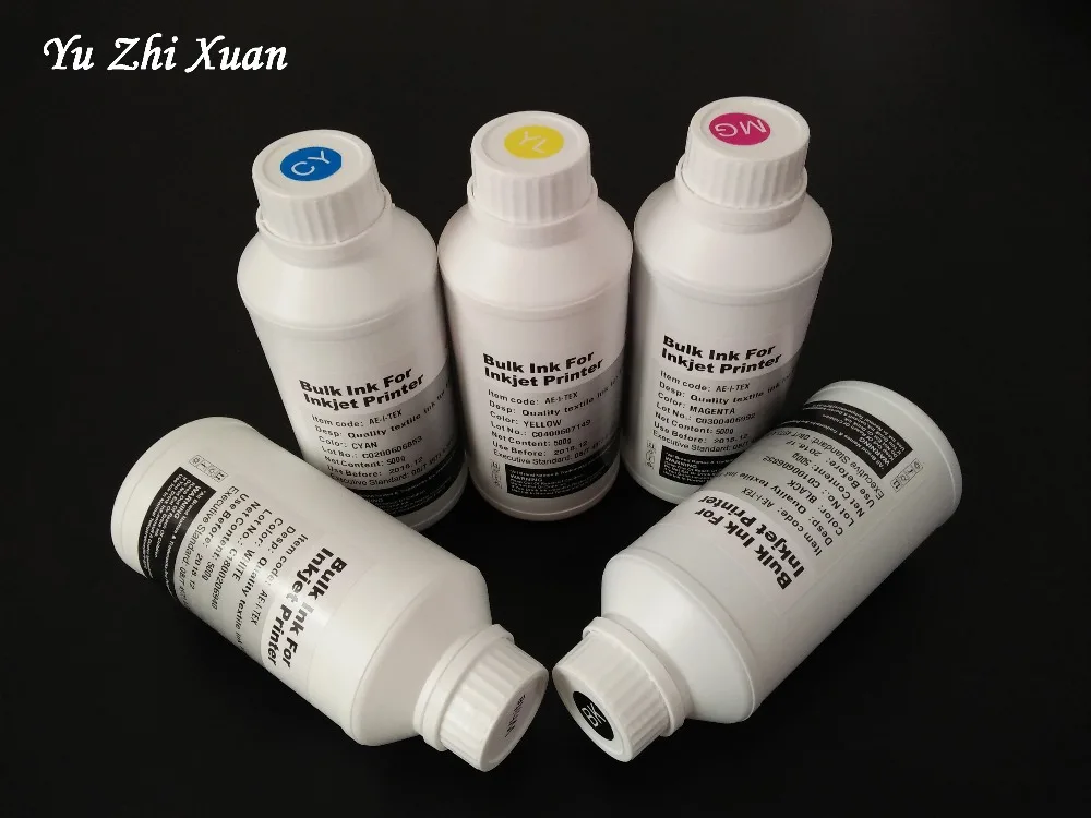 5 видов цветов 500 мл текстильная краска для Epson DX3 DX4 L805 L1800 4000 7600 9600 R280 R290 R330 R1800 Футболка текстильной печати чернилами kcmyw