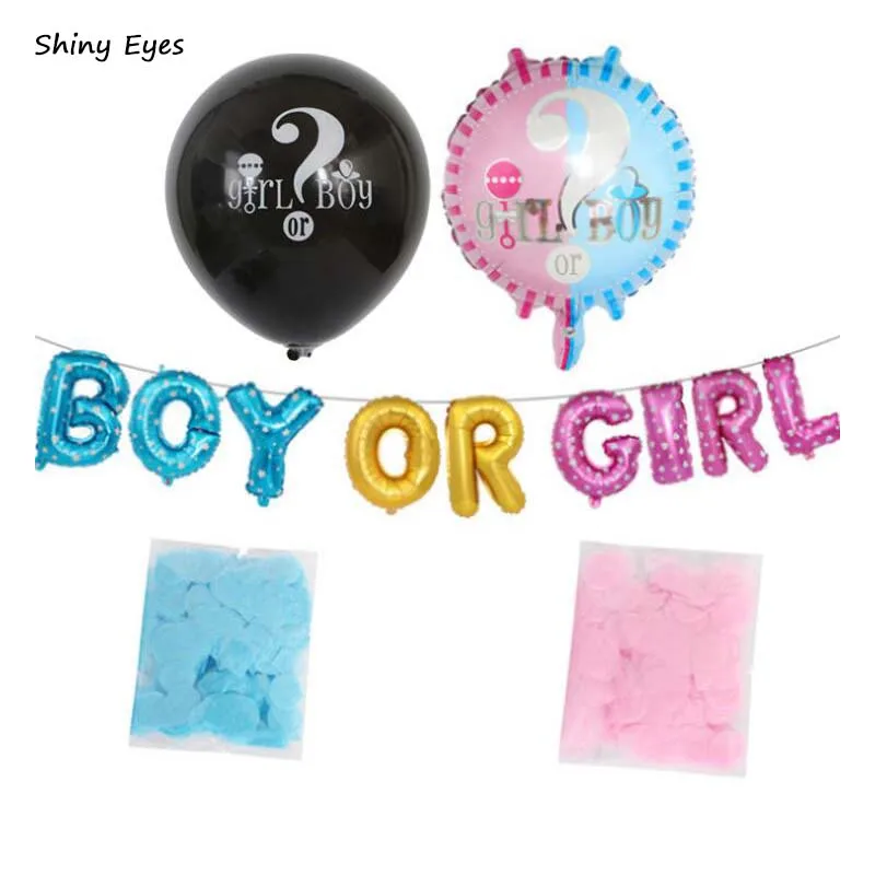

Shiny Eyes Baby Gender Reveal Boy or Girl Balloons Banner Black Round Confetti Latex Balloon For Kids Birthday Party
