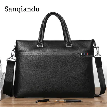 

Simple Briefcases Famous Brand Business Men Briefcase Bag Luxury Genuine Leather Laptop Bag Man Shoulder Bag Tote bolsa maleta