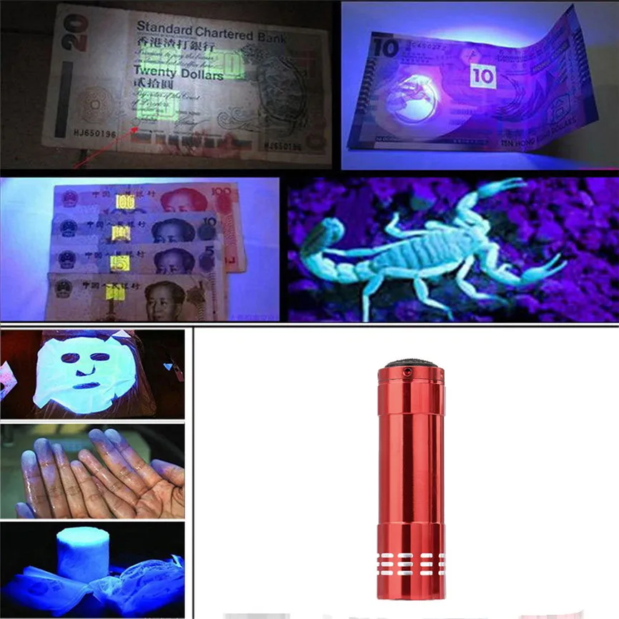 2020 Hot! Super Mini Aluminum Uv Ultra Violet 9 Led Flashlight Blacklight Torch Light Lamp Red Dropshipping 918 | Лампы и освещение