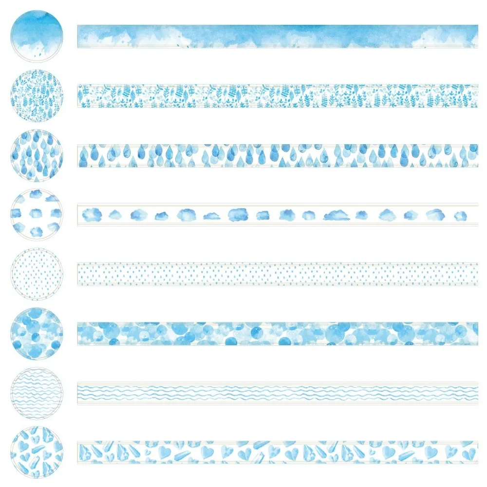

8 pcs sky Blue color washi tape set Vintage Decoration cloud dew dot ripple masking tapes Diary sticker ablum Stationery EJ010