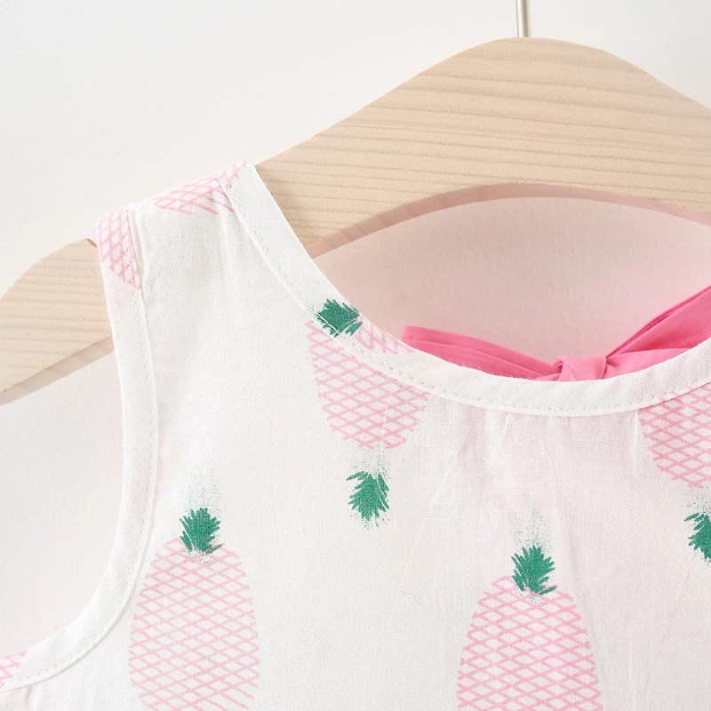 Летнее платье для маленькой девочки дети младенец Начинающий ходить малыш хлопок без рукавов 9 12 18 24 месяцев ананас розовый дешевые платьице половина дня рождения