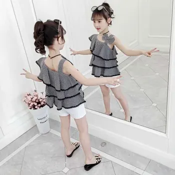 

2PCS Girl Summer Set Fashion 4 to 13Years Old Kids Clothes Girls Clothing Set Girls Sleeveless T shirt +Shorts Children Outfit