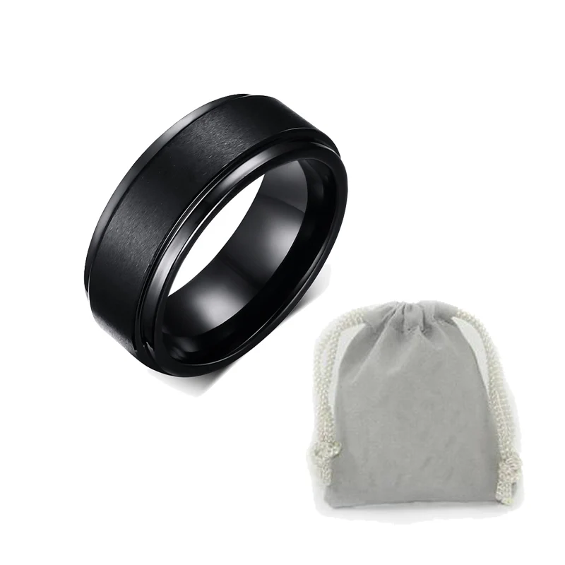 Men's Rings BASIC 8MM Wedding Engagement Band Black Pure Tungsten Carbide Men Matte Brushed Center Male Jewelry Aneis Bague