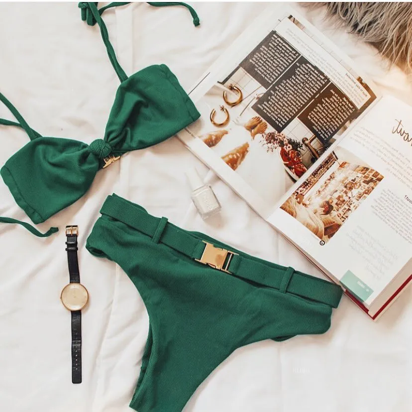 

Women Sexy Summer Metal buckle Bikini 2019 High cut Swimsuit Women Bikini set Swimwear Bikinis Female Brazilian Biquini Push Up