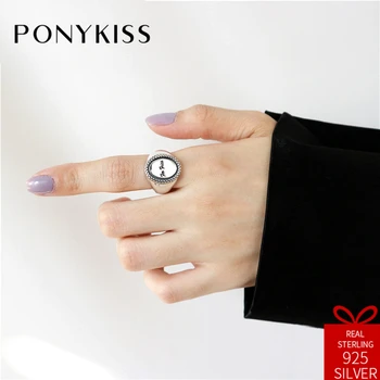 

PONYKISS Vintage 100% 925 Sterling Silver Chic Resizable Opening Letter Twist Ring Jewelry Women Birthday Engagement Fine Gift
