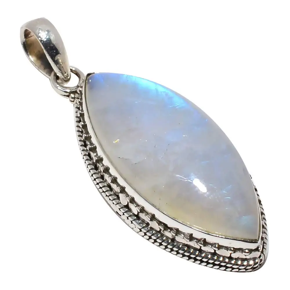 Nature Rainbow Moonstone Pendant 925 Sterling Silver, 51 mm, MHBAP5589