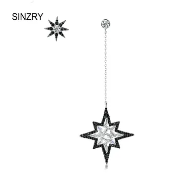 

SINZRY Delicate Handmade uneven Earrings Personality Zircon Moon Star Long Chain Earrings Asymmetric Boucle D' Orielle