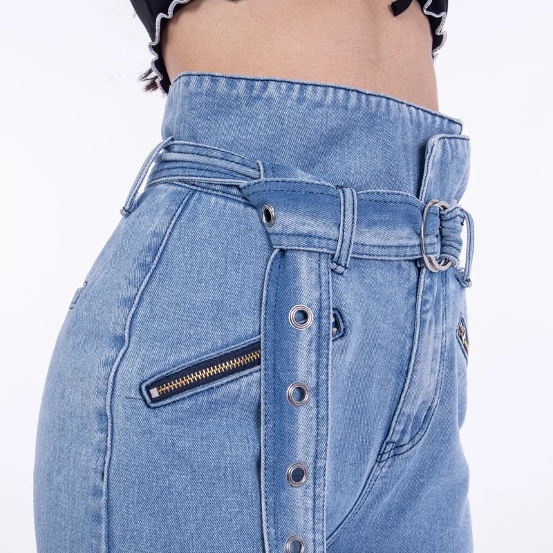 2018 женские уличные джинсы с высокой талией цветок декоративный карман карандаш брюки пояс ноги брюки джинсы женские рваные джинсы для