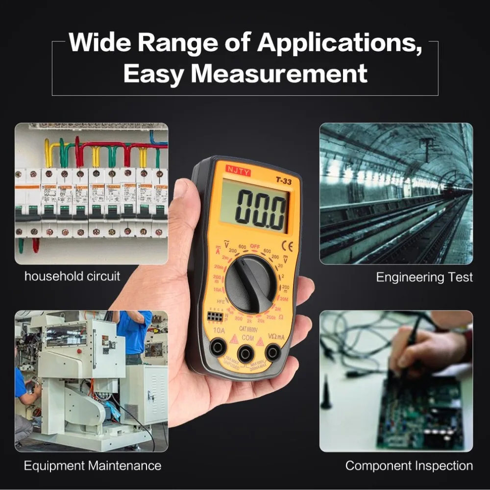 NJTY T-33 Цифровой мультиметр DC/AC напряжение измеритель тока мини Амперметр мультиметр HFE тестер непрерывности 2000 отсчетов мультитестер