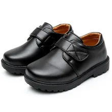 Новая детская кожаная обувь, весенне-осенние школьные модельные туфли для мальчиков, черные, на низком каблуке, Нескользящие, для маленьких детей, на плоской подошве 02A