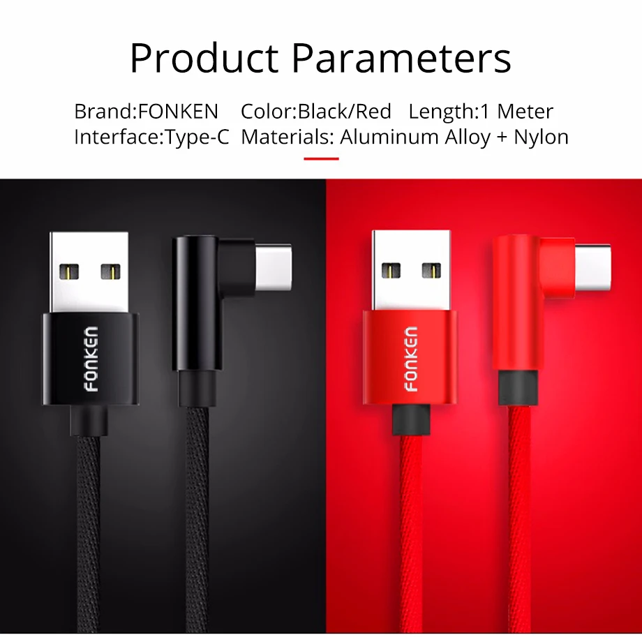 Usb кабель FONKEN с гибкой печатью типа C 90 градусов для зарядки быстрой L USB зарядного
