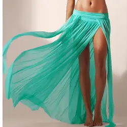 Для женщин сексуальные горячие летние длинные юбки модные однотонные эластичные талия пляжная одежда Юбки Высокая Сплит Женская