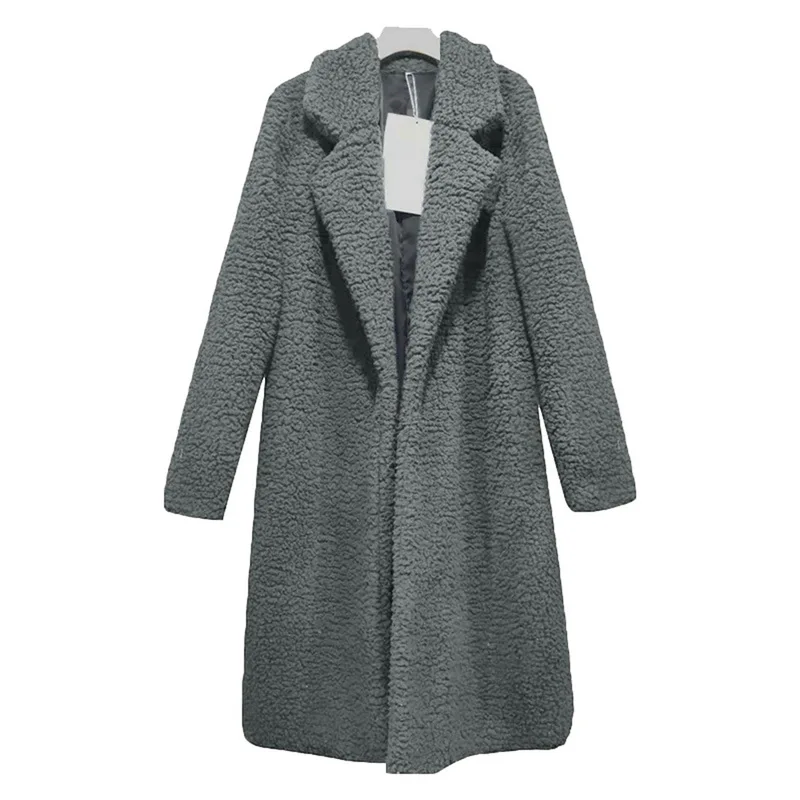 Wenyujh осень зима утолщенное женское длинное пальто из искусственного меха куртки с отворотом плюшевый кардиган облегающего размера плюс овечья шерсть верхняя одежда