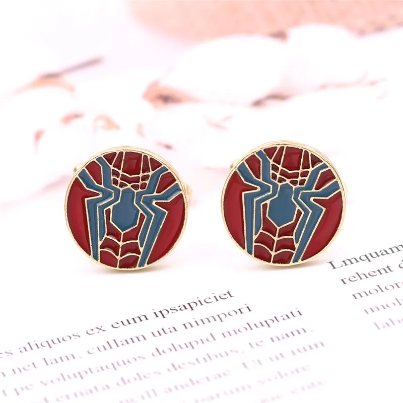 

High Quality Avengers 4 Spiderman Cufflinks Ancient Bronze Enamel Spider Men's cuff link Gift For Men shirt cufflink