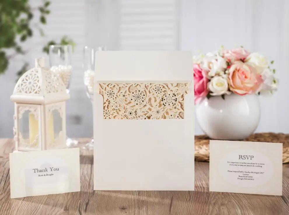  1pcs Laser Cut Wedding Invitation Cards with Envelopes RSVP and Thank You Cards for Bridal Shower E - 32994384004