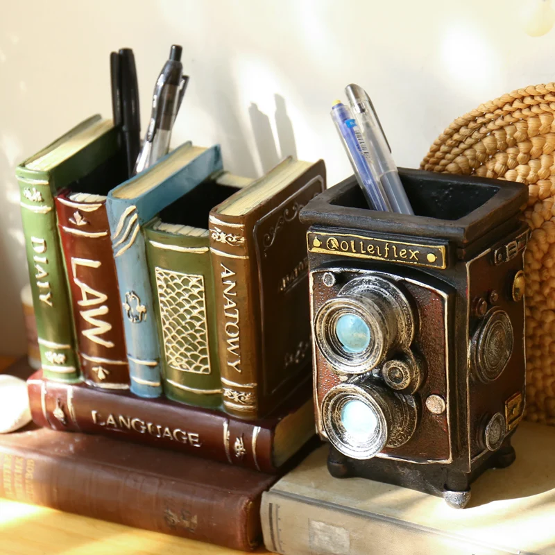 

Retro Creative Desktop resin Book Speaker camera Model Craft desktop storage pen holder potted gift ornaments Home Decoration