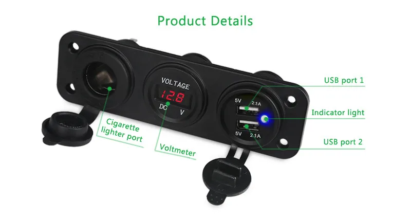 DC 12 В/24 В 3 порта мотоцикл трактор автомобильное зарядное устройство Разветвитель Прикуривателя двойной USB разъем