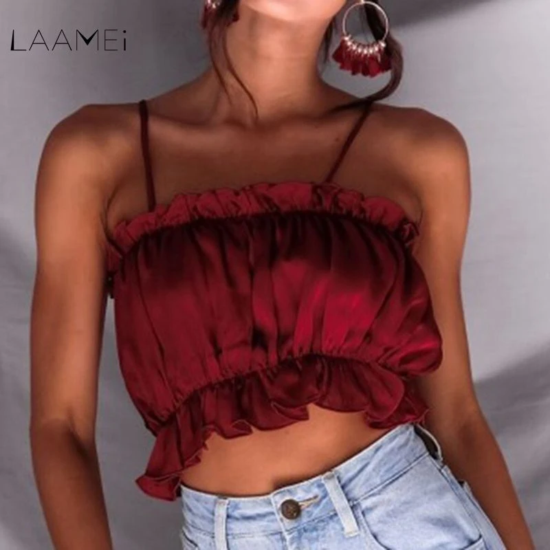 

Laamei Soft Peplum Tank Top Streetwear Ruffle Strapless Tube Spaghetti Strap Camis Crop Top Sexy Night Club Dress 2018 Beachwear