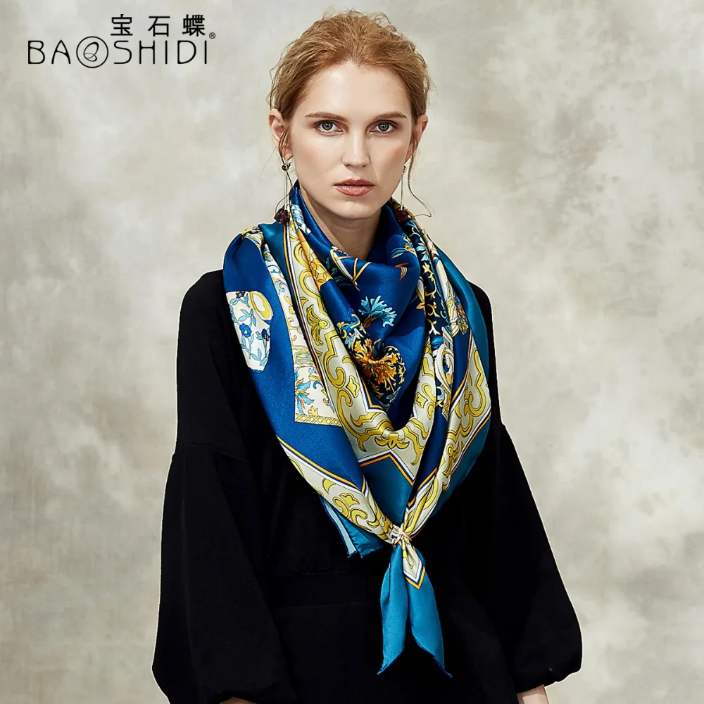 [BAOSHIDI] шелк модный шарф, 16 момме толстый, бесконечность 132*132 см шарфы женские, элегантные брендовые шарфы, Дамская шаль, Женский хиджаб