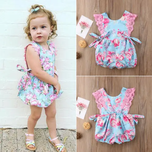 US Summer Newborn Baby Girl Floral Lace Romper Jumpsuit Princess Outfits Clothes