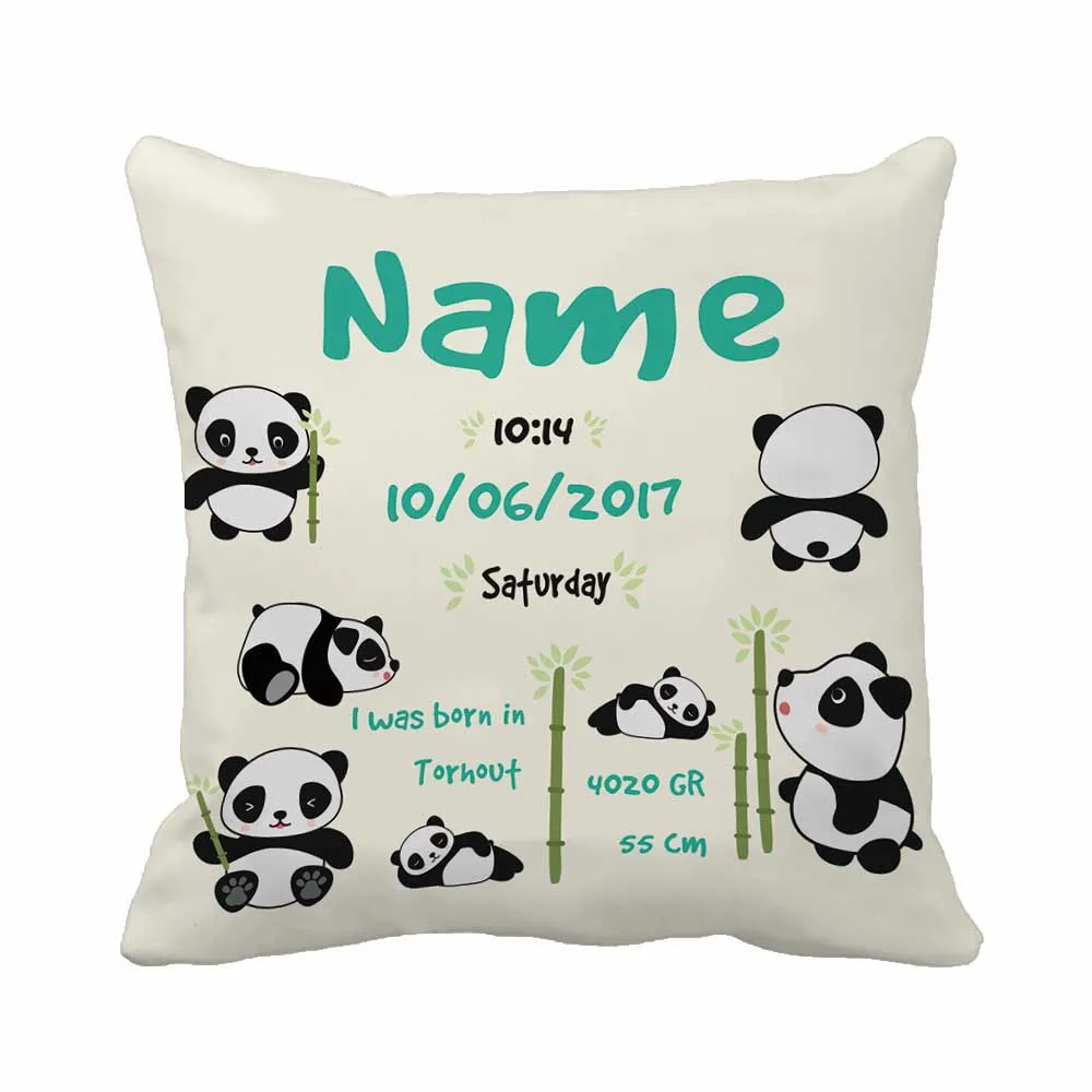 

Customized With Baby Birth Data Blue Cushion Cover Cute Pandas Pillowcase Decorative Covers Pillow Case Personalized Gift