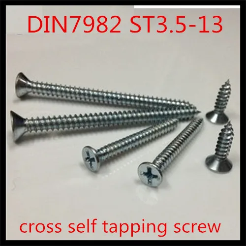 

500pcs/lot DIN7982 ST3.5-13 Steel With Zinc Plus Hard Cross Recessed Phillips Flat Head Countersunk Self Tapping Screw